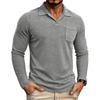 Men Vintage Washed Distressed Long Sleeve Polo Shirt Turn Down Collar Casual Top