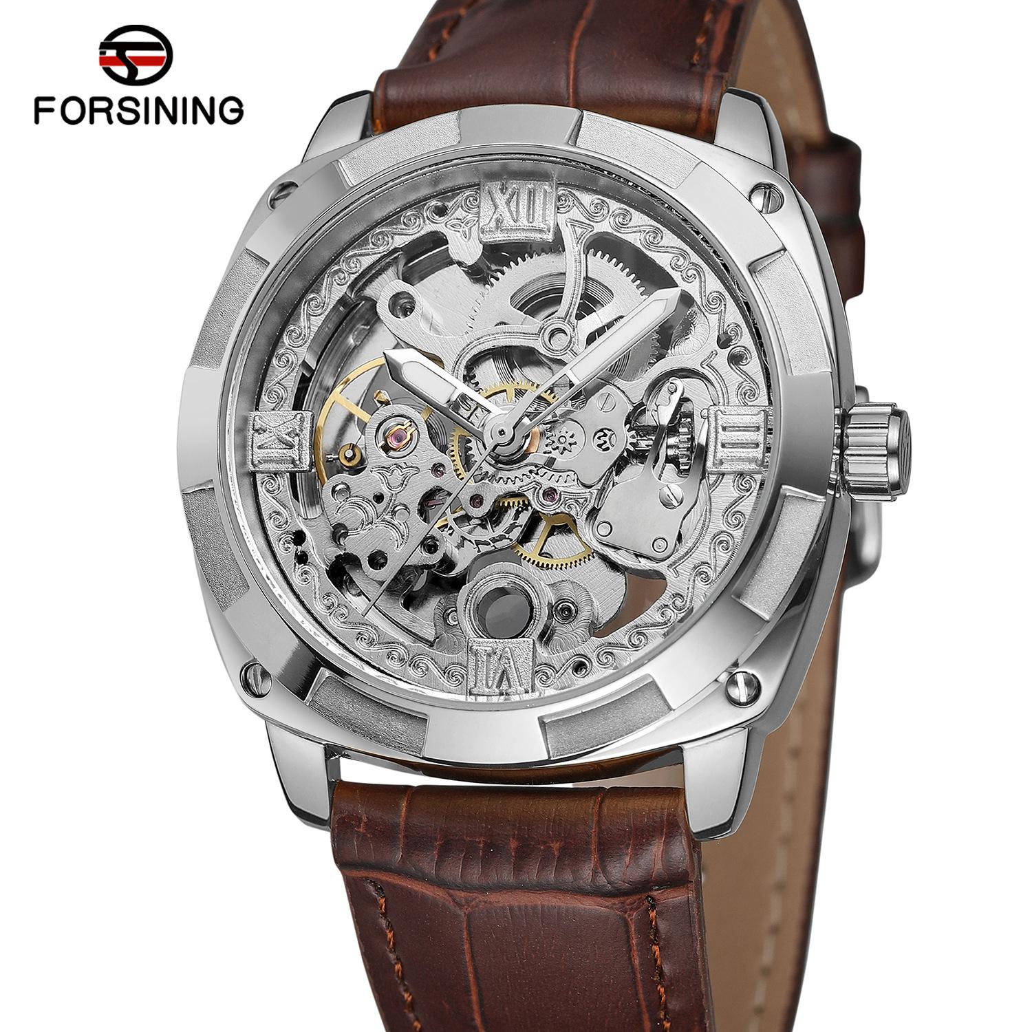

Мужские механические часы Forsining скелетного типа, с автоподзаводом дубильная кора