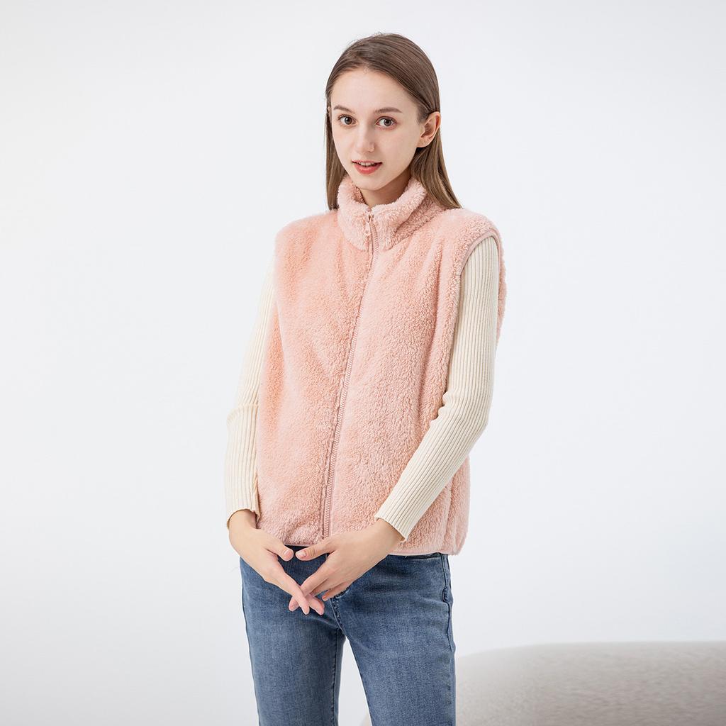 Jesienny i Zimowy Wiatroodporny i Ciepły Codzienny Polarowy Kamizelka Kurtka z Kołnierzem Stojącym Damska