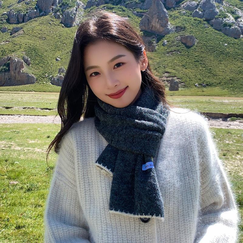 Japanese atmosphere simple solid color dog tooth edge knitted wool scarf winter warm windproof versatile scarf scarf