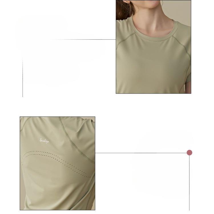 Sommer Modisch Einfarbig Rundhals Damen Slim Fit Lauf-T-Shirt Yoga Lang Geschnitten Hüftbedeckendes Workout-Top