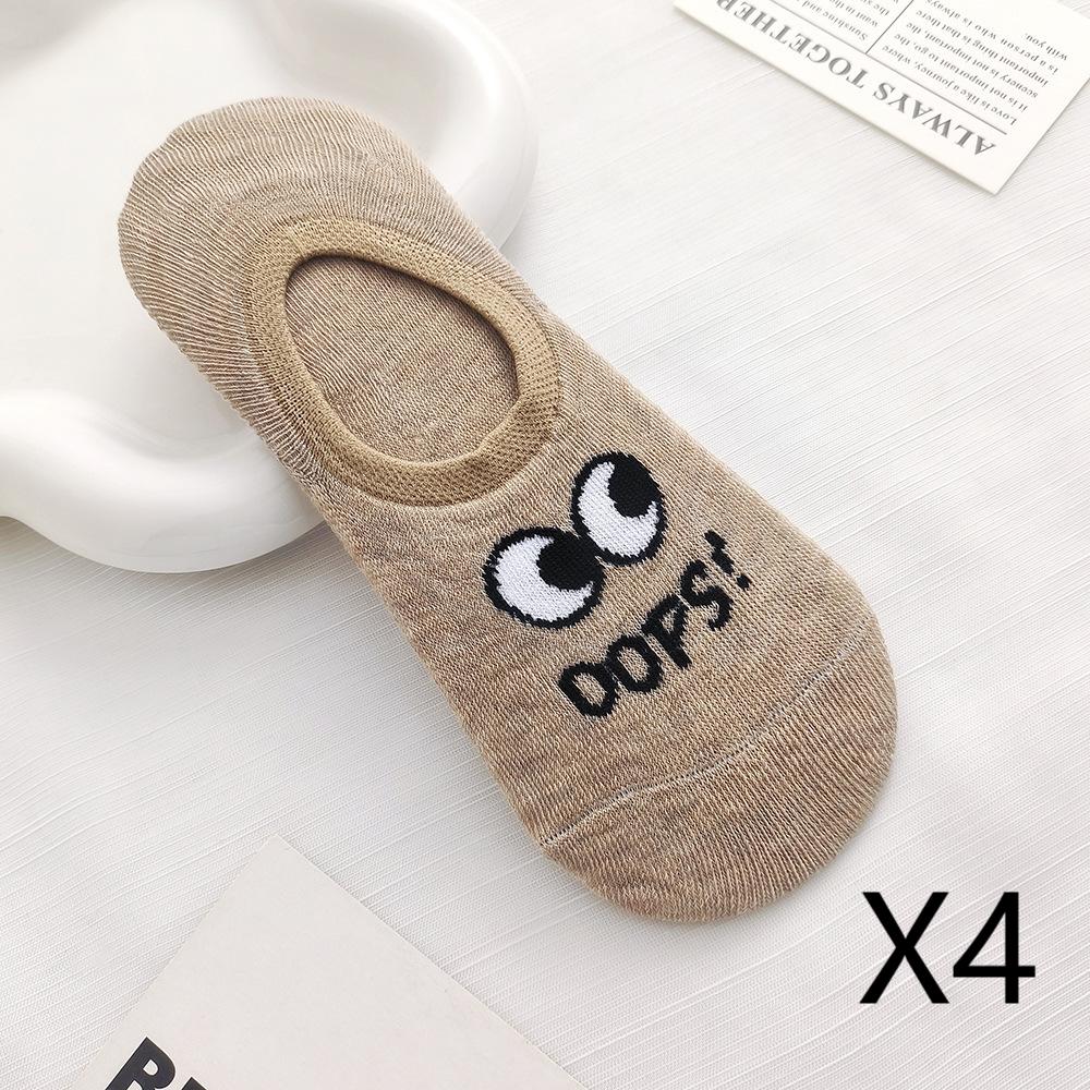 Cute Big Eyes Women's Boat Socks That Won't Fall Off Thin Cotton Socks Women's Solid Color Non-slip Invisible Socks