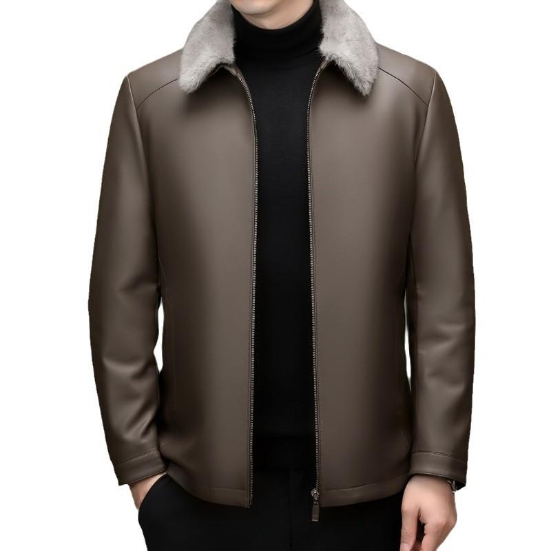 Leather Jacket Men's Leather Down Jacket Leather Jacket Business Casual Middle-aged Dad Soft Leather Jacket Jacket