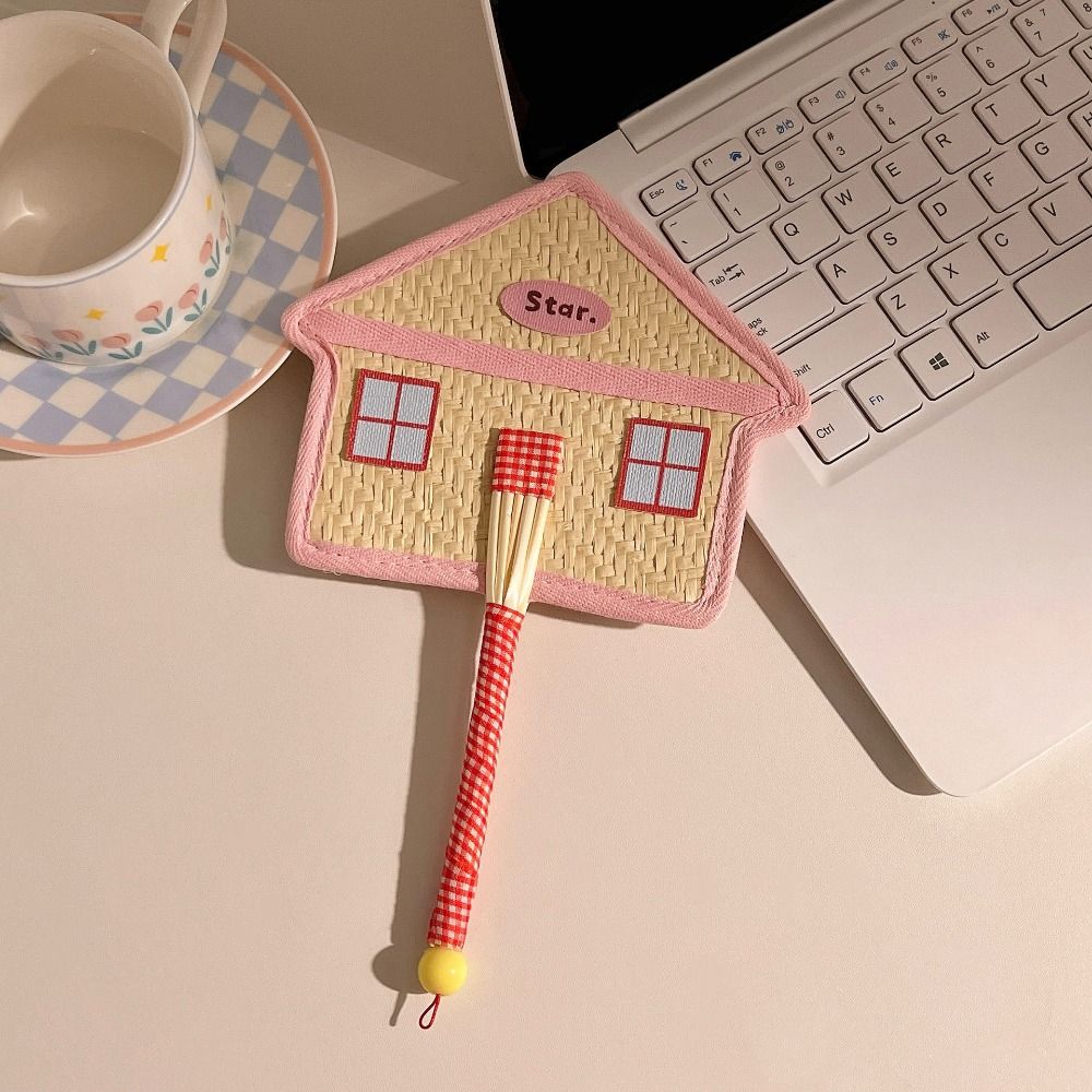 Cute Hand-Woven Fan House Design Decorative Handheld Fans Compact Cattail Fan Home Decor