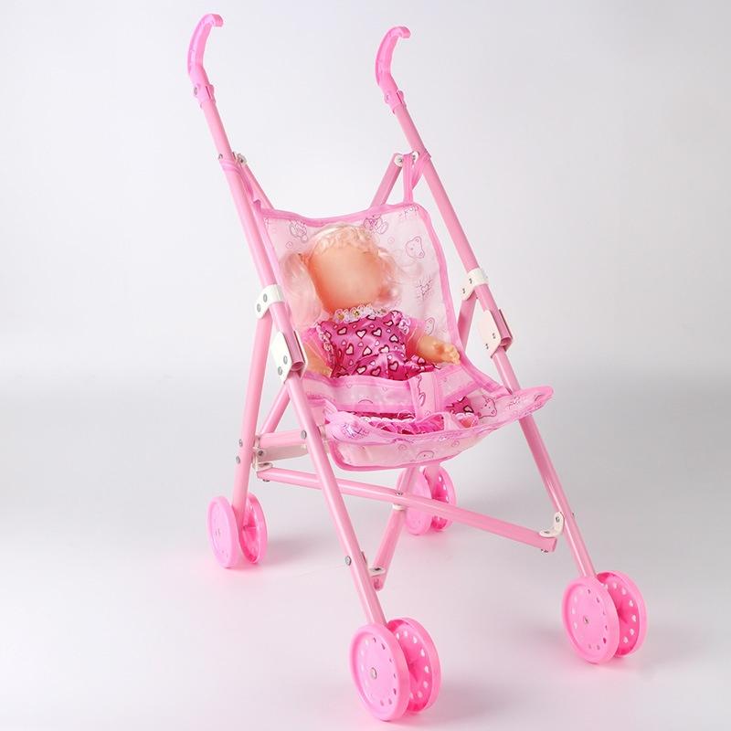 1Pcs Durable Interactive Dolls Pram Stable Baby Stroller With T-Shaped Belt Baby Doll Stroller Toy Pretend Play Doll Accessories