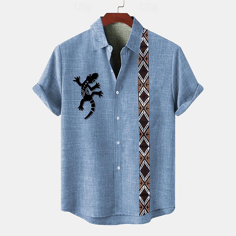 Camicia da uomo vintage con stampa etnica a maniche corte con colletto Camicie estive da uomo oversize Moda Casual Streetwear