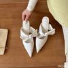 Ladies Elegant Silk Shoes Sexy Pointed Half Slippers Fashion Bow High Heels Comfortable Casual Women's Slippers Mujer Zapatos