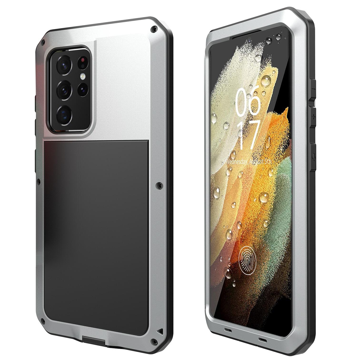 

Case For Samsung S25 S24 S23 S22 S21 S20 Plus Note 20 Ultra Heavy Duty Tank Armor Aluminum Metal Cases Shockproof Tough Cover Galaxy S25 срібний