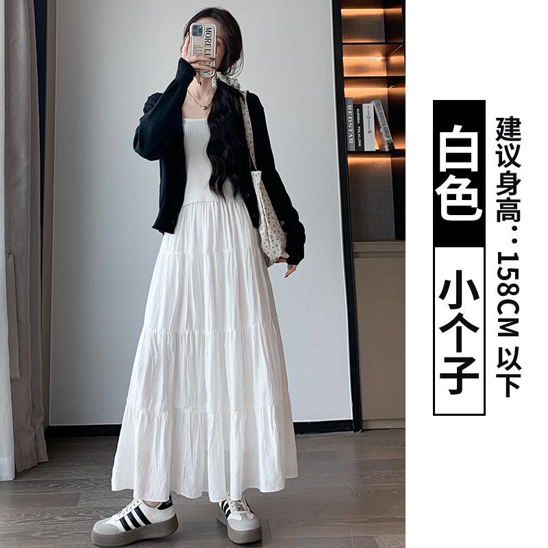 White skirt women's spring and summer new high-waisted A-word thin pleated long skirt umbrella skirt small cake skirt