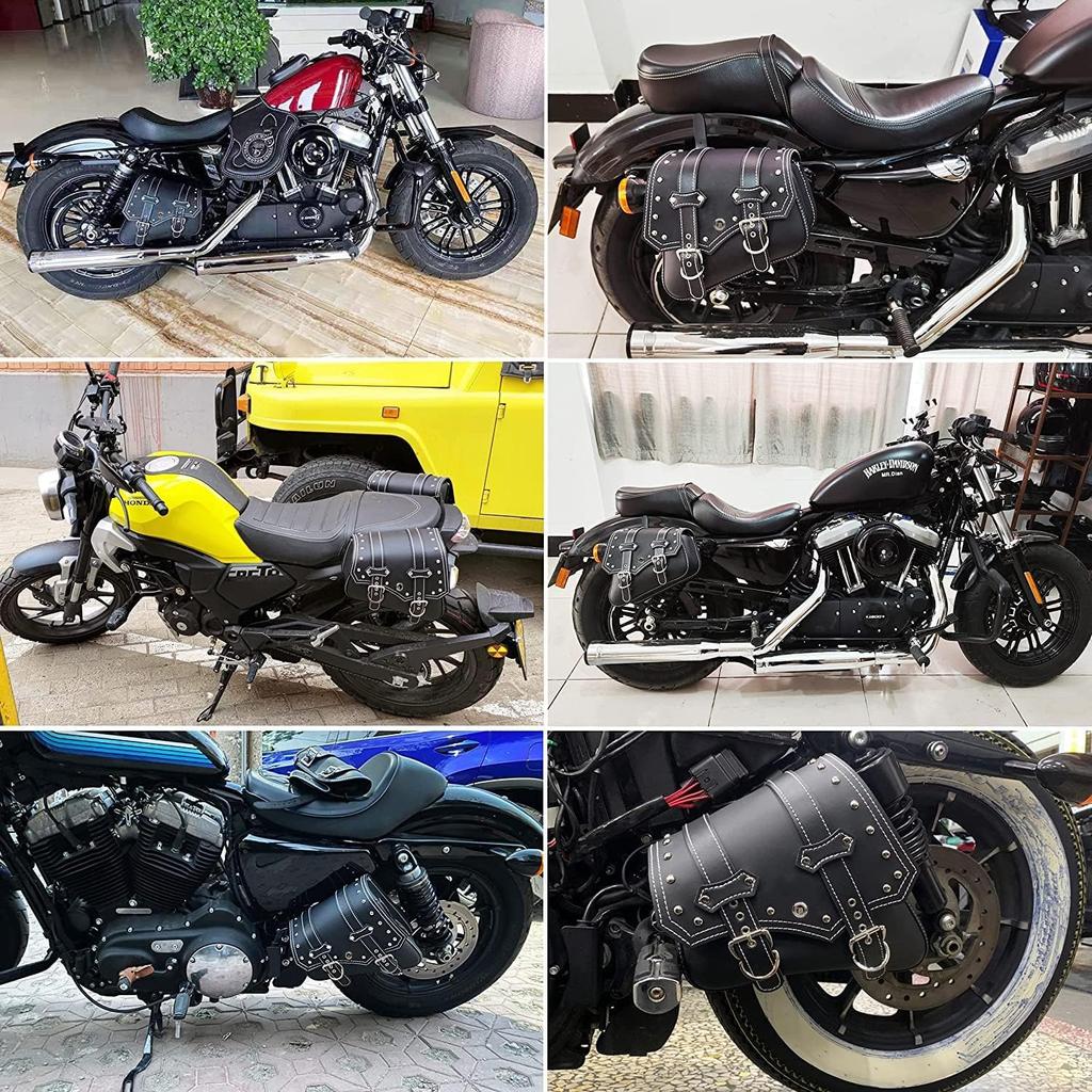 QJBOMTO Motorcycle Saddlebag Side Bag Saddlebag PVC Waterproof Side Tool Universal Storage Tool Bag with Cup Black Side - Softail/Harley Sportster,