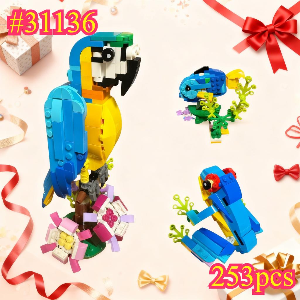 Parrot Frog and Fish 3-in-1 31136 Building Blocks Sets Compatible with Legoed Particles Suitable for Christmas Gifts 253pcs