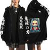 Women's Oversized Zipper Shirt Harajuku Japanese Anime Cartoon Demon Slayer Printed Jacket Spring Warm Long Sleeve Top