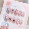 24Pcs Pink French Leopard Hello Kitty False Nails 3D Y2k Star Heart Kitty Cat Rhinestones Press On Nails Cute Cartoon Fake Nails