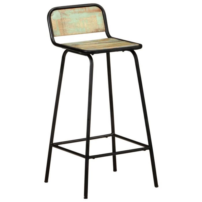 Chaises de bar - vidaXL - Lot de 4 - Bois de récupération - Acier enduit de poudre - 76 cm hauteur de siège