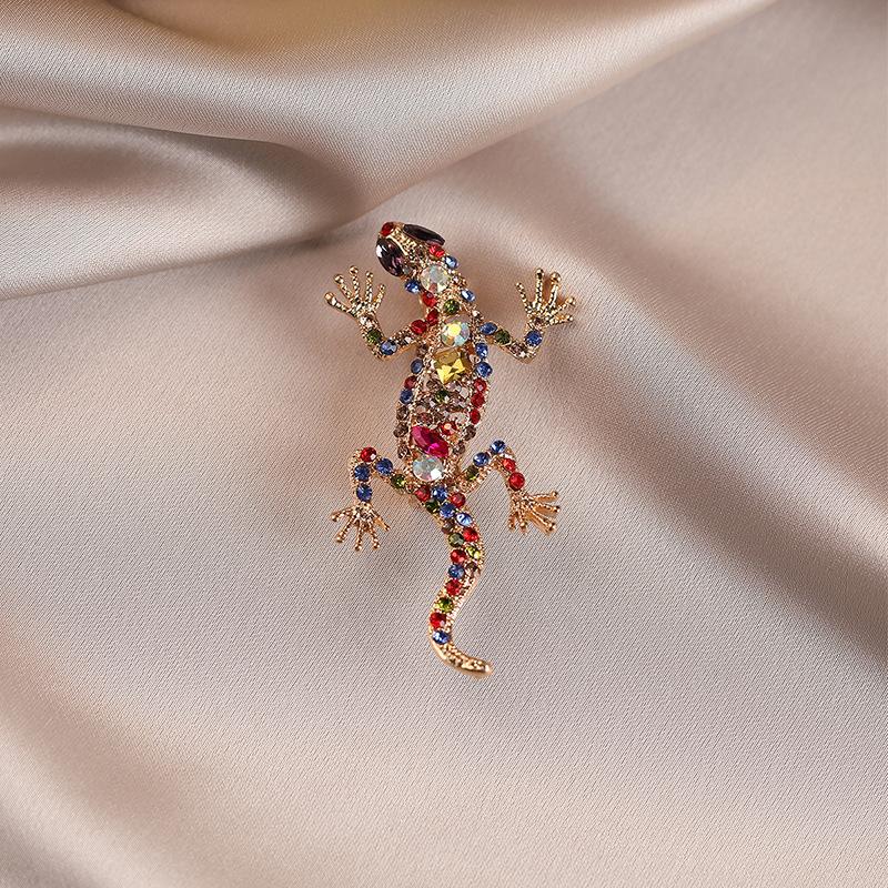European and American retro gecko brooch full of diamonds alloy light luxury animal corsage unisex