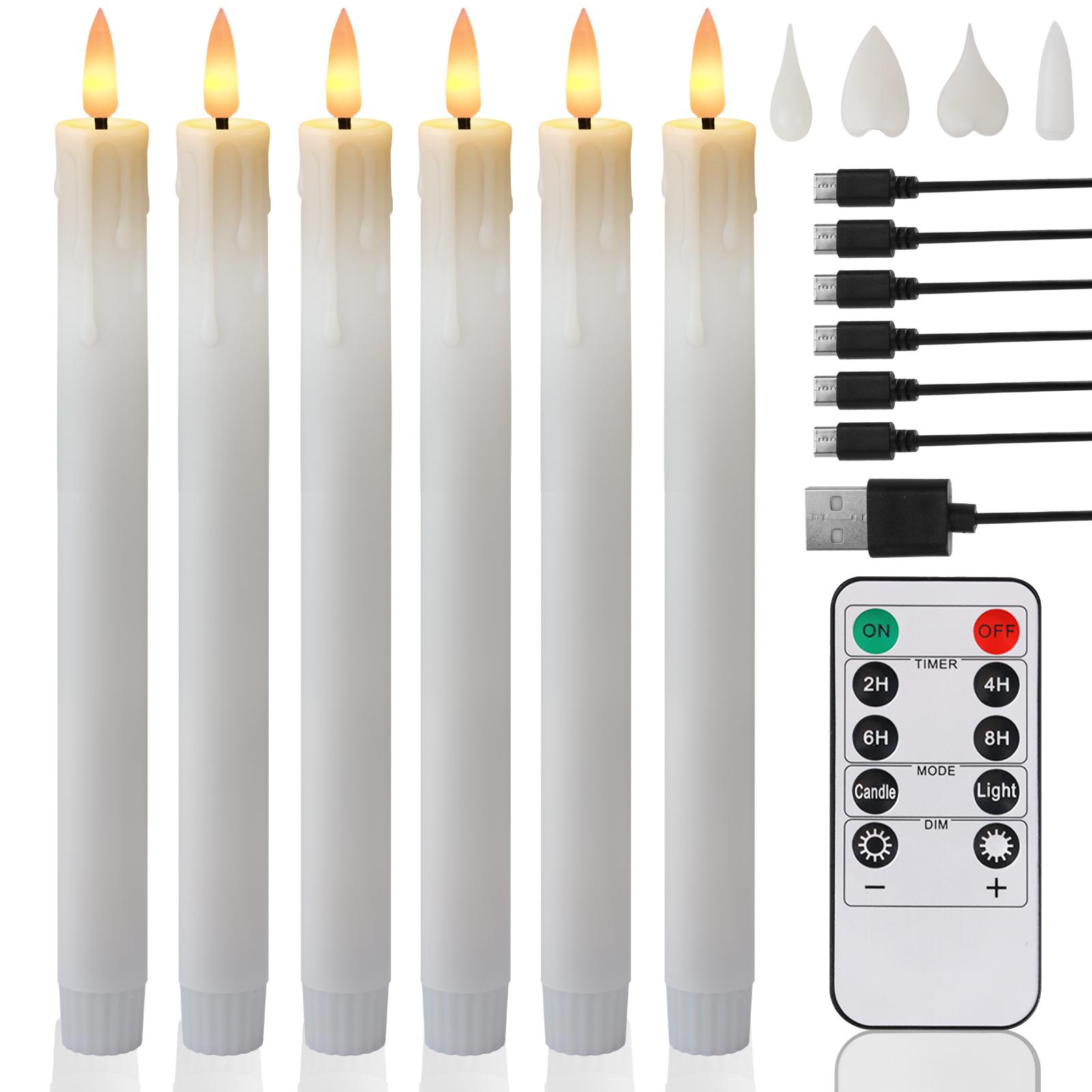 

Rechargeable Flameless LED Taper Candle Timer Remote Flickering Dripping Wax Window Tall Candlestick with 24Pc Plastic Lamp Head 6 Pcs білий