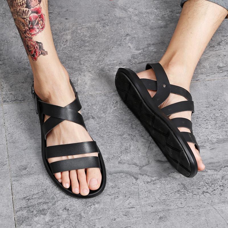 2024 Men's White Leather Open Toe Sandals: Trendy, Breathable, Non-Slip, Rivet Design, Summer Youth Style