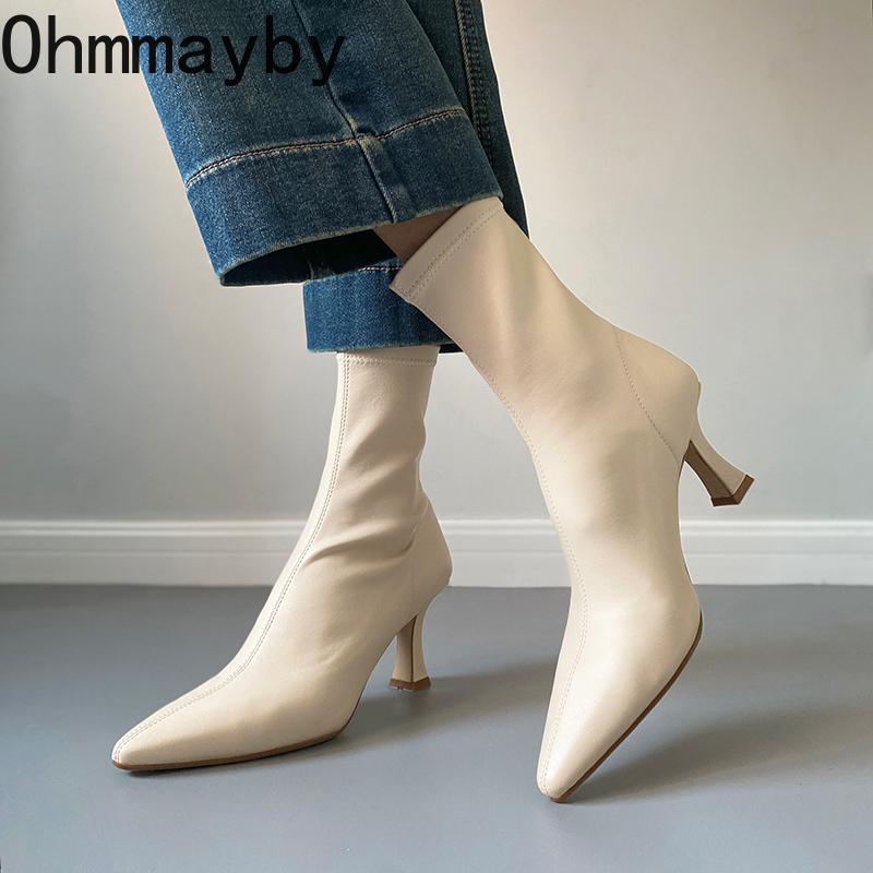 Autumn Winter Pointed Toe Women Ankle Boots Zipper Shoes Street Style Thick High Heels Modern Short Botas Mujer