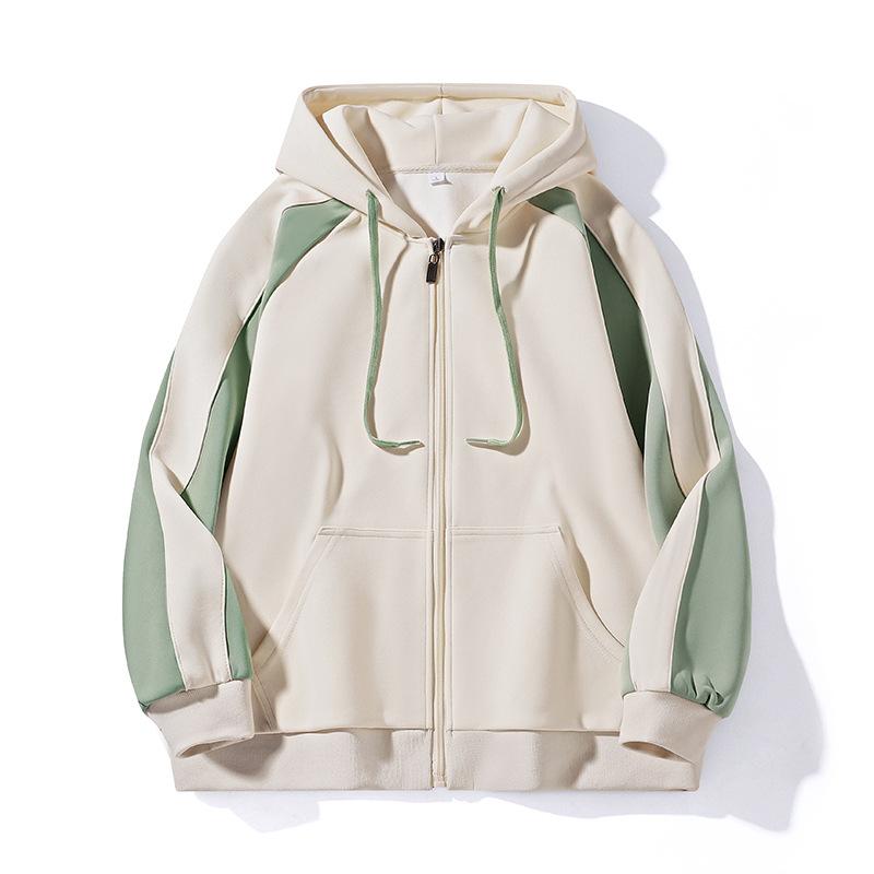 Cardigan Hoodie Men's Spring and Autumn Color Blocked Hooded Top Loose Casual Sports Versatile Jacket