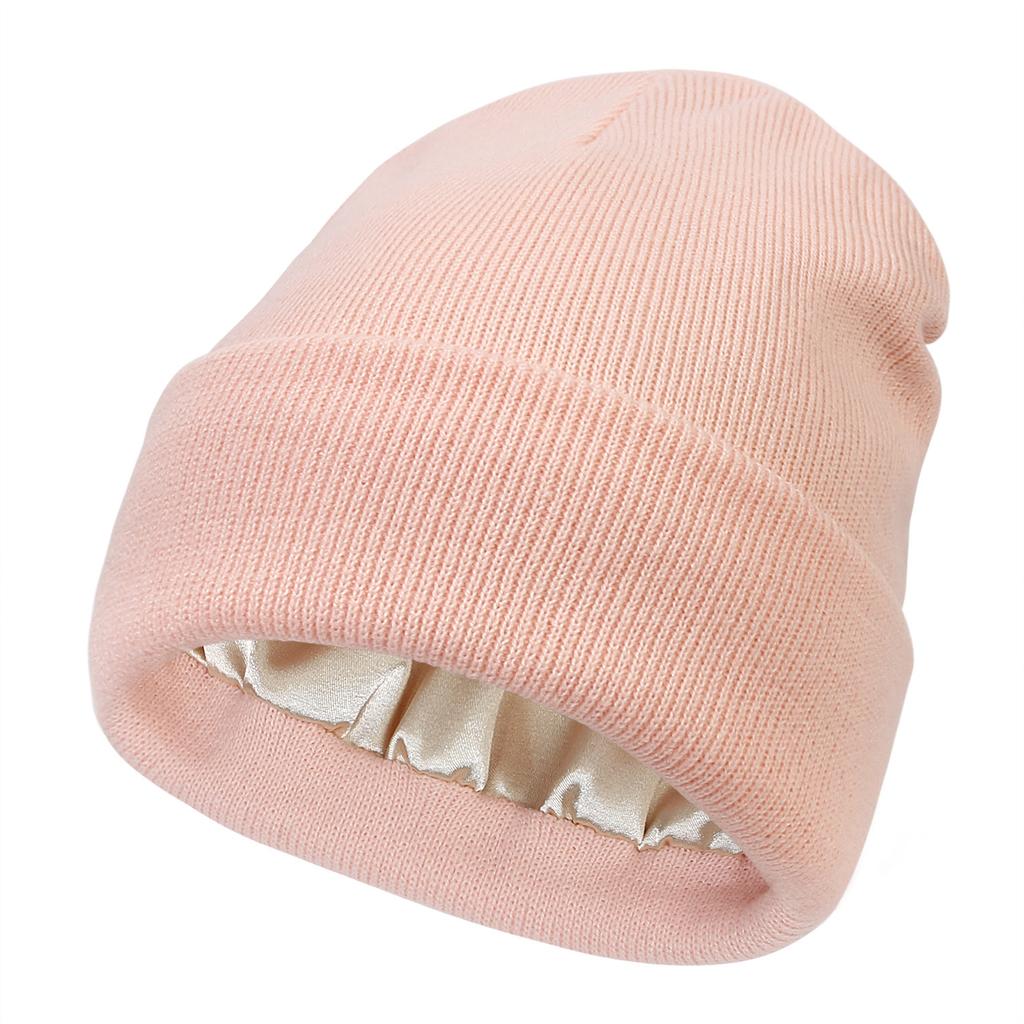 Satin Lined Anti Static Beanie for Women Winter No Static 2 Layer Knitted Hat Silk Satin Bonnet Hair Cover Sleep Cap SkiSkullies