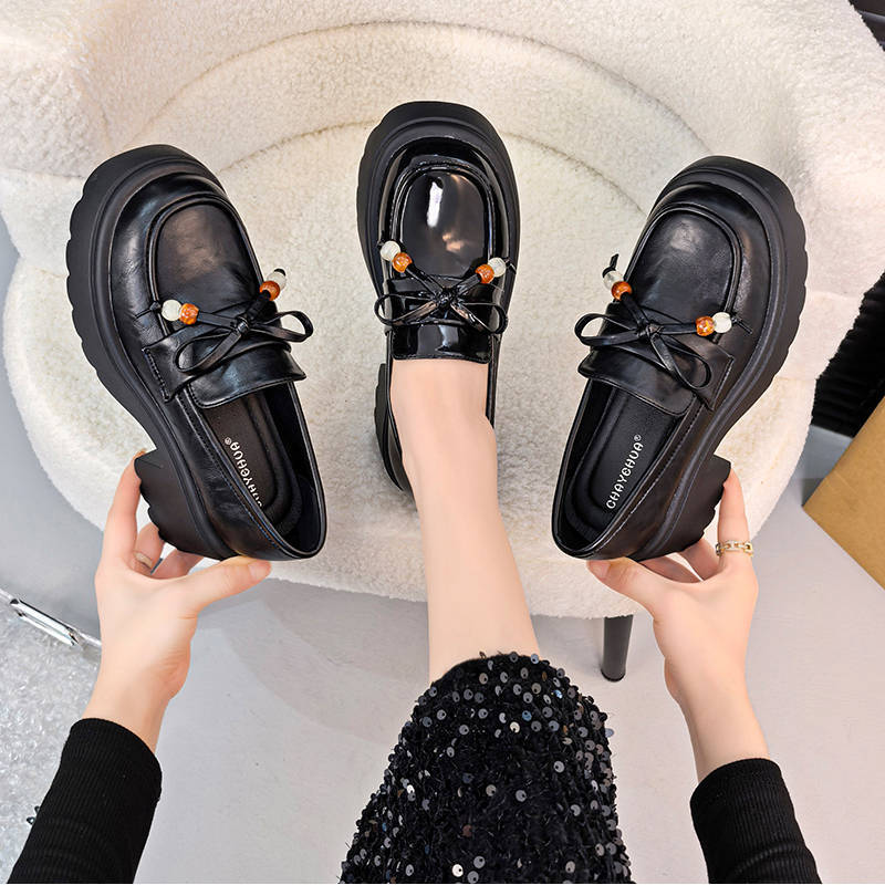 Thick-soled women's new autumn skirt heightening British style versatile small leather shoes single shoes women
