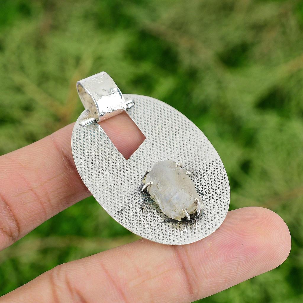 Daughters Day Deal Sterling Silver Rainbow Moonstone Gemstone Art Deco Pendant