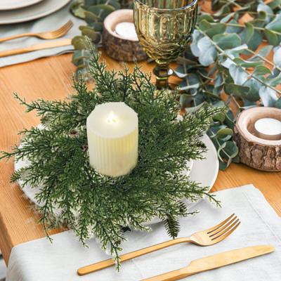 Artificial Pineneedle Wreath Candle Ring Christmas Candle Holder Garland Wedding Party Festival Table Centerpiece Decoration