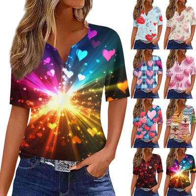 Women's T Shirt Tee Print Button Short Sleeve Daily Weekend Fashion Basic V, Neck Regular Top St. Patrick's Day