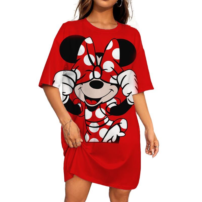 

Disney Mickey Mouse print Women Dress Elegant Sweet Casual Short Sleeve Loose A-Line Dress Summer Beach Dress Female Sundress M