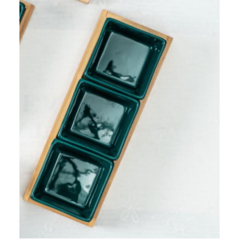 Qianxing Ceramic Snack Platter Set with Bamboo Tray