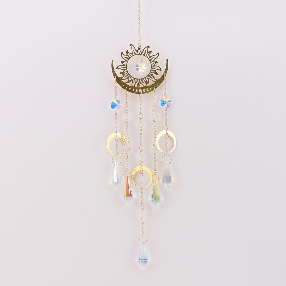 Flame Moon Brass Pendant Crystal Wind Chime Sun Catcher Ornament for Home and Garden