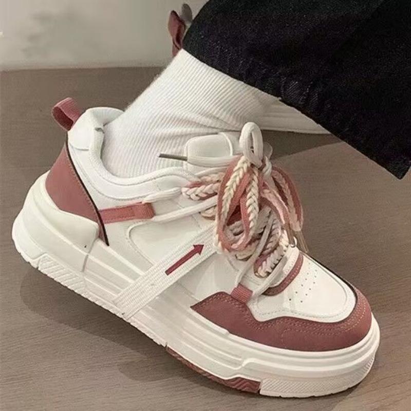 Ins Style Trendy Niche Fundo Grosso Sapatos de Cabeça Grande Retro Peplum Respirável Anti-odor Antiderrapante Tênis de Cano Baixo Usáveis