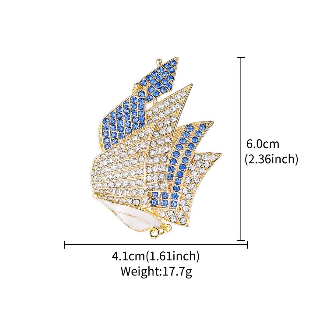 New High-end Exquisite Sailing Brooch Alloy Diamond-encrusted Fashionable and Elegant Blazer Accessories Pin Brooch Wholesale