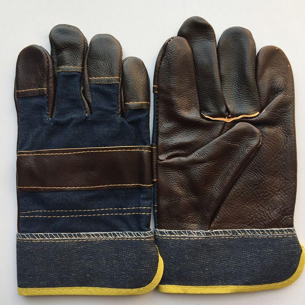 1 Pair Labor Protection Leather  Work Gloves Thickened Welder Gloves  Driving  Farm Garden Welding