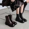 Autumn and Winter Leather Large Size Low Boots Round Head Thick Sole Medium Heel Versatile Women's Leather Boots New Cowhide Martin Boots Women's