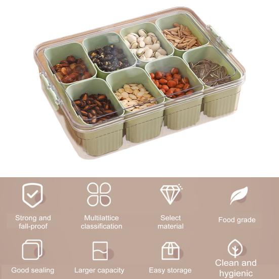 Große Snackbox mit Deckel, unterteiltes Serviertablett, transparenter Organizer für Süßigkeiten, Bausteine, Nüsse, Snacks mit 8 Fächern, tragbare Wurstwaren