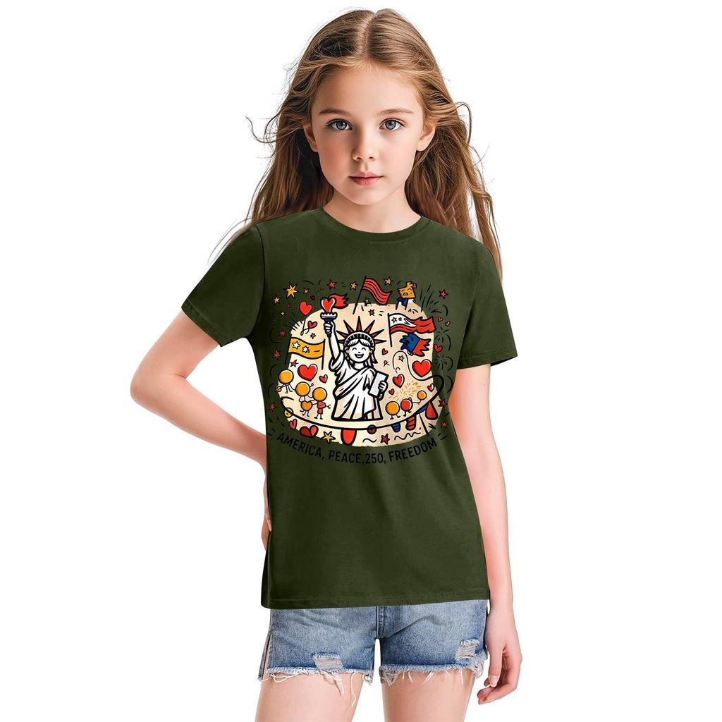 Fashionable Round Neck Short Sleeve Work Clothes Printed Tops For KID Summer Tops