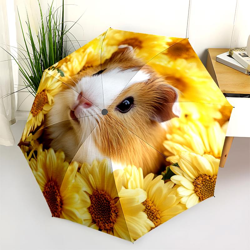 Sunflower pattern, automatic folding umbrella, portable and foldable design, 8 ribs, a Christmas or birthday gift.