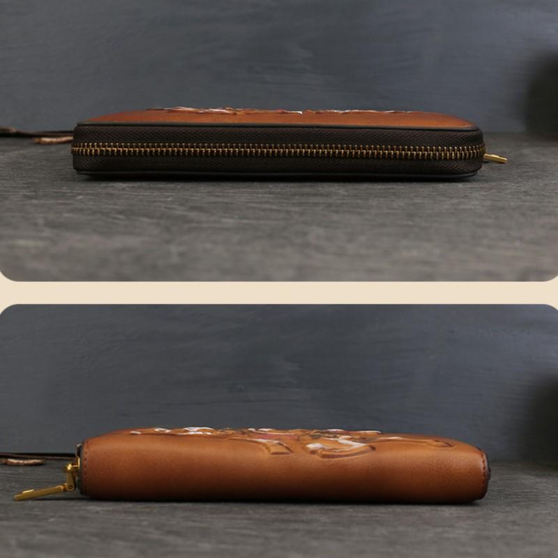 Johnature Genuine Leather Long Wallet Vintage Large Capacity Multi Card Animal Pattern Hand Purse