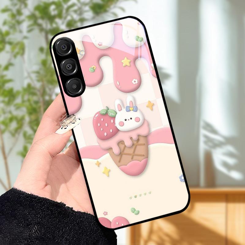 For Samsung A25 A26 Cute Case A35 A36 A55 A56 5G Tempered Glass Phone Cover For Galaxy A15 4G 5G Hard PC Glass Protective Fundas