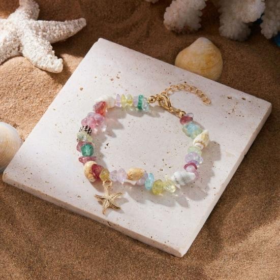 Starfish Conch Stone Beaded Bracelets Simple Beads Bracelets Adjustable Length Bracelets Sea Themed Beach Jewelry for Women Girls