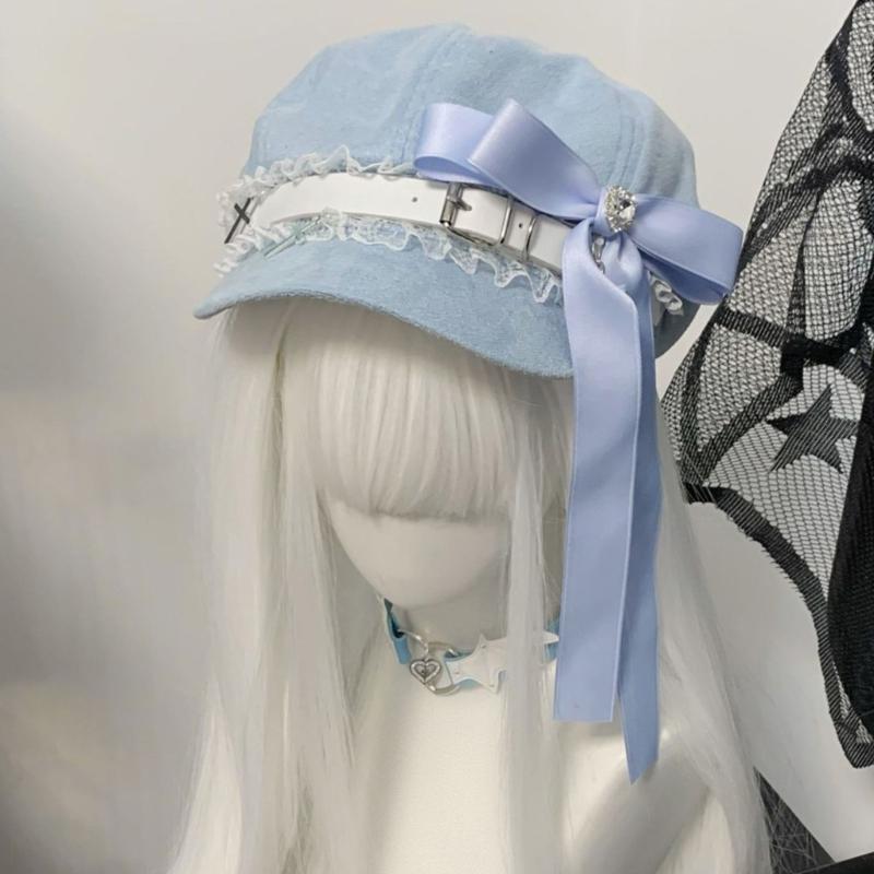 Summer Sunproof Beret Hat Woman Commutes Painter Hat Camping Taking Photo Baseball Caps with Bowknot for Girlfriend