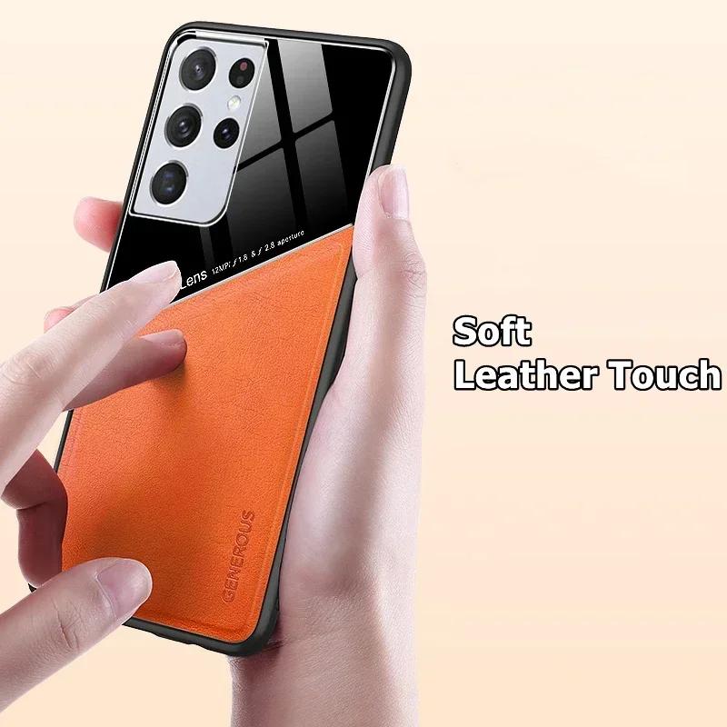 Luxury Leather Car Magnetic Protective Case for Samsung Galaxy S24 S23 S22 20 21  Note 20 Ultra S10 M55 M35 A15 Protect Shockproof Protection Cover