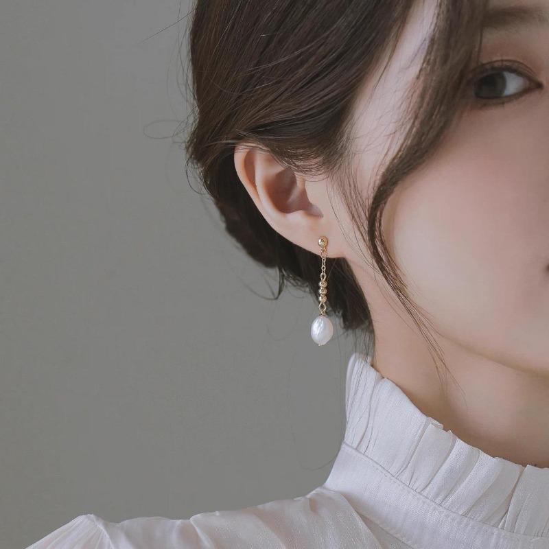 So Beautiful Natural Freshwater Pearl Baroque Long Earrings, Fairy Fairy Sister Skirt Versatile Stud Earrings 925