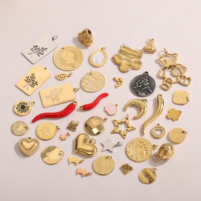3PCS/LOT CARLIDANA Gold Plated Enamel Charms, Tree Bear Heart Star Moon Chili Stainless Steel Pendants For DIY Bracelet