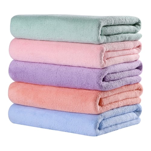 Oseamaid Microfiber Bath Towels, Large, 5-Piece Set, Absorbent, Quick-Drying, Fluffy, Antibacterial, and Odor-Resistant, Approximately 60 x 120 cm (Bl