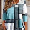 Plus Size Long Sleeve Grid Print T-Shirt, Versatile Crew Neck Top for Spring & Fall, Women's Clothing
