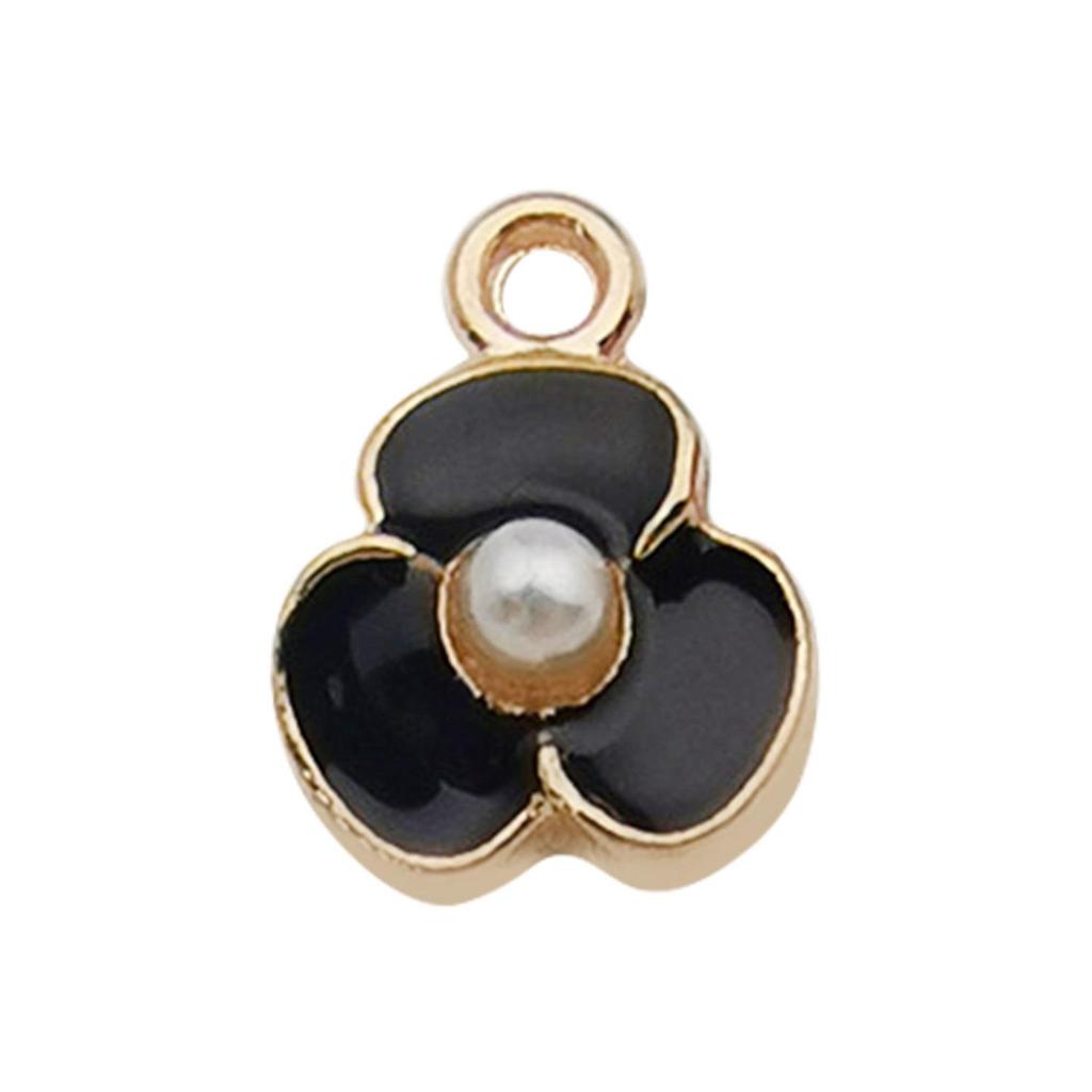 "Set of 30 Black Flower DIY Korean Jewelry: K-Gold Oil Drop Alloy Pendants for Earrings & Bracelets"