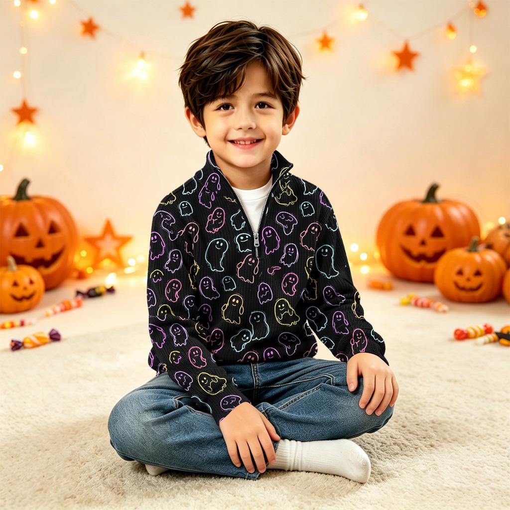 Kids Halloween Print Knit Sweatshirt Pullover Top
