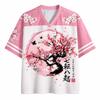 Sakura Kirschblüten Jersey Japanische Kunst Netz V-Ausschnitt Shirt Kurzarm T-Shirt Retro Blumendruck Grafik T-Shirt Oberteile für Herren Damen